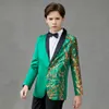 Suits Boy'un Yeşil Sequin Düğünü Çocuk Şalları için Düğün Çocuklar Resmi Parti Balo Giyim 2 PCS Piyano Performans Elbisesi 230726