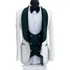 Men's Suits Men Jacket Slim 3 Pieces/White Floral Blazer Green Velvet Lapel Vest Fashion Latest Design Mens Clothes/Wedding Groom Set
