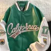 Womens Jackets American Retro Letter Brodery Leather Jackets Coats Street Trend AllMatch Baseball Uniform Par Loose Top 230727