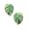 Stud Earrings Fashionable Korean Ladies Pull Flower Dripping Oil Green Leaf Exquisite Enamel Plant Pendant Jewelry