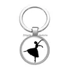 Keychains Lanyards Love Dancing Dance Girl Ballet Beauty Glass Cabochon Keychain Bag Car Key Rings Holder Sier Plated Chains Men Wom Dhnde