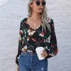 Femmes Blouses Chemises Mode Femmes Sexy Col En V Imprimer Blouse Fille Streetwear Casual À Manches Longues Dames Automne Bureau Tops 230726