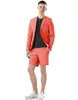 Herrenanzüge 2PCS Männer Jacke mit Shorts Leinen Sommer Kerbe Revers formelle Smoking Bräutigam Strand Business Party Blazer Set einfarbig