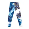 アクティブなズボンタイトな青い花柄のデザインレギンスレミングレギンス女性女性のタイツのための