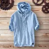 Heren Casual Shirts Zomer Linnen T-shirt Kleding Met Kap Ademen Dunne Tops Mannen Kleding Korte Mouw Mode Streetwear 230726