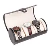 LinTimes nova caixa de relógio de cor preta com 3 compartimentos estojo de viagem rolo de pulso organizador de armazenamento de joias 289v223F