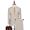 Ternos masculinos 2023 Blazer de alta qualidade (calças ocidentais) Conjunto de duas peças para festa de casamento britânica elegante elegante para noivo