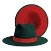 Boinas Femininas Clássicas Patchwork Chapéus Fedora de Aba Larga Feltro de Dois Tons para Homens Moda Chapéu de Cowboy Jazz Cinto Marrom