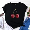 Camisetas Femininas 2023 Summer Shirt Moda Feminina O Neck Manga Curta Tshirt Top Casual Cherry Tee Femme Tops Mulher Solta Camisetas
