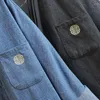 Herrjackor groda stängningar män mjuk denim kimono jacka broderi bröstficka japan stil tre kvart ärm jean stativ krage