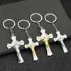 Vintage Metal Cross Keychain for Men Car Keyring Backpack Charm Creative Crucifix Christ Religious Souvenir Gift