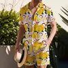 Mens Tracksuits Lemon Print Shirt Set Resort Style Beach Wear Twopiece Sude Summer Short Sleeve Shorts Floral Blouse Man Clothing 230727