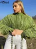 Vrouwen Hoodies Sweatshirts FQLWL Herfst Losse Soild Crop Tops Voor Vrouwen Lange Mouw Mode Vrouwelijke Zwart Groen Casual T Shirts 230727