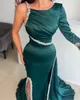 Dark Green Formal Mermaid Evening Dresses One Shoulder Beads Split Party Prom Dress Pleats Long Dress for red carpet special occasion