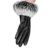 Gants en cuir de mitaines en peau de mouton noir d'hiver pour les femmes gants en peau de mouton haut de poignet en fourrure de lapin gants de conduite noirs chauds pour femmes 2012621761