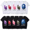 A Bathing Ape Shirt Trendy Brand Camouflage Cartoon Stampato T-shirt da uomo Casual Loose Fitting Girocollo Maniche corte