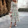 Basic Casual Dresses Printed Dress 2023 Autumn Elegant V-Neck Long Dress T230727