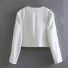 Vestes femme 2023 blanc veste courte élégant Blazer boutons dorés Chic dame manches longues haute rue manteau haut femme printemps