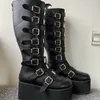 Bottes femmes Cosplay bottes hautes hiver Long Tube cuir chevalier botte Punk gothique classique noir chaussures à talons hauts genou-haut 230726