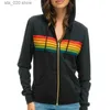 Hoodies للنساء من النوع الثقيل Donsignet Women Hoodies Coat 2021 New Dasual قوس قزح المقنعين مقنعن الأزياء Zip-up-up-up striped men hoodies t230727