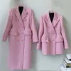 Womens Suits Blazers design moda feminina turn down colarinho rosa houndstooth xadrez grade duplo breasted lã médio longo blazer casaco SML 230727