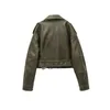 Womens Jackets RARF style washed leather jacket with belt short coat downgraded zipper and vintage lapel 230727