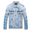 Vestes pour hommes denim AM Denim IRI Broderie top nouvelle tendance décoration mâle frange effilochée correspondant bleu Pentagram veste en jean ARI7704