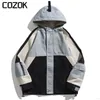 Мужские куртки корейская модная куртка с капюшоном мужчина пэтчворк для печати письма Harajuku Unisex Zipper College Coale CauseLatewear Cargo Supear 230726