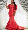 Aso Ebi Red Mermaid Prom jurk kralen satijnavond formeel feest tweede receptie verjaardag verlovingsjurken jurken jurken robe de soiree zj776 407