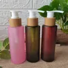 Storage Bottles Free Pink/Amber Frosted Glass Bottle White Pump Bamboo Cap Cosmetic Packing For Liquid Oil