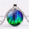 Pendentif Colliers Vert Aurores Boréales Collier Aurore Boréale Charme Paysage Verre Galaxie Univers Main Artisanat Art Bijoux À La Mode Dro Dhkjs