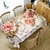 Toalha de mesa 3d colorida padrão de lótus verde folha de lótus flores retangular toalha de mesa para decoração de casa mesa r230726