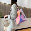 Evening Bags Ladies Summer Holographic Transparent Beach Tote Shoulder Bag Iridescent Hologram Handbag Women Laser Clear PVC Shopping Bag 230727