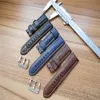 WatchPart WatchBand Handmade本革の時計ストラップピンバックルフィットパムウォッチ付き24mmブラックブラウンブルーメンズウォッチ1739