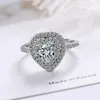 Klaster Pierścienie solidny 18 -karatowy biały złoto biżuteria Diamond Otwarty pierścień dla kobiet drobnoprawne Anillos de Bizuteria Silver 925 Heart Anels Box