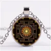Pendant Necklaces Buddhist Sri Yantra Necklace Sacred Geometry Mandala Pattern Glass Long Chain Chakra Spiritual Meditation Jewelry Dr Dhab1