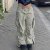 Conjunto Y2k pantalones Cargo holgados de tiro bajo con cordón bolsillo de moda Kawaii Rosa Casual pantalones de chándal sueltos pantalones de mujer estética coqueta