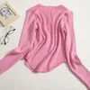 Maglioni da donna con scollo a V lavorato a maglia Maglione rosa Pullover donna Vintager Autunno Pullover lavorato a maglia Love Breasted Bottom Pull femminile