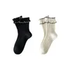 Kadın Socks Girls Pamuk Dantel Fırfır Turn-Cuffs ayak bileği Vintage Black White Fırırlı Prenses Öğrenci Yüzük Örgü