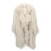 Cappotto in tessuto di pelliccia di procione da donna per donna con bordi arruffati Giacche di media lunghezza Cardigan a maniche lunghe 2023 Abbigliamento esterno bianco