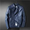 Hombres de cuero de imitación al por mayor- Ledingsen Mens Blue Motorcycle Jacket Men Slim Fit Red Casual Coat Otoño Invierno Ropa Drop Deliv Dhldn