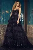 Sparkling Black Evening Gown Elegant Spaghetti Straps Sequined A Line Dresses Floor Length Lace Prom Dress Formal