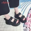 صندل Aphixta 8cm منصة الصندل نساء Wedge High Heels Shoes Women Buckle Leather Canvas Summer Zapatos Mujer Woman Randal 230726