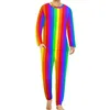 Heren Nachtkleding Regenboog Gestreepte Pyjama Mannelijke Verticale Lijnen Kawaii Thuis Pak Lente Lange Mouw 2 Stuks Bedrukte Pyjama Sets Grote Maat 6XL