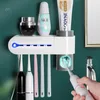 Toothbrush Holders Wall Mounted Holder Toothpaste Squeezer Bathroom Automatic Dispenser Storage Accessories Set 230726