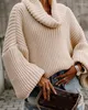 Women's Sweaters Sweater Casual Lantern Sleeve Turtleneck Chunky Knit Pullovers Girls Khaki Long Sweatshirt For Women