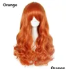 Synthetic Wigs Long Wave Cosplay Wig Black Purple Pink Sliver Gray Blonde White Orange Brown 23 Colors Hair Drop Delivery Products Dharn