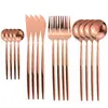 Dinnerware Sets 16pcs Black Set Cutlery 18/10 Stainless Steel Tableware Copper Rosy Gold Fork Knife Spoon Dinner Silverware