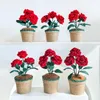 Dekorativa blommor Solrosblommor Hand Sticked Immortal Flower Crochet Potted Bouquet Plant Gift 230726