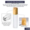 Roll On Bottles Huile Essentielle Rouleau 5Ml 10Ml Bouteille En Verre Rechargeable Avec Des Billes En Acier Inoxydable Et Bouchon En Plastique De Grain De Bois Cosmétique D Dhj5G